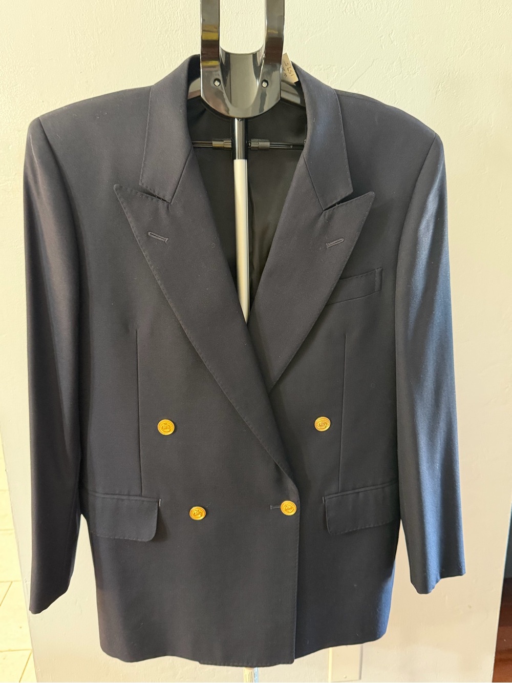 Burberry Navy Double-Breasted Sport Coat with Gold Buttons